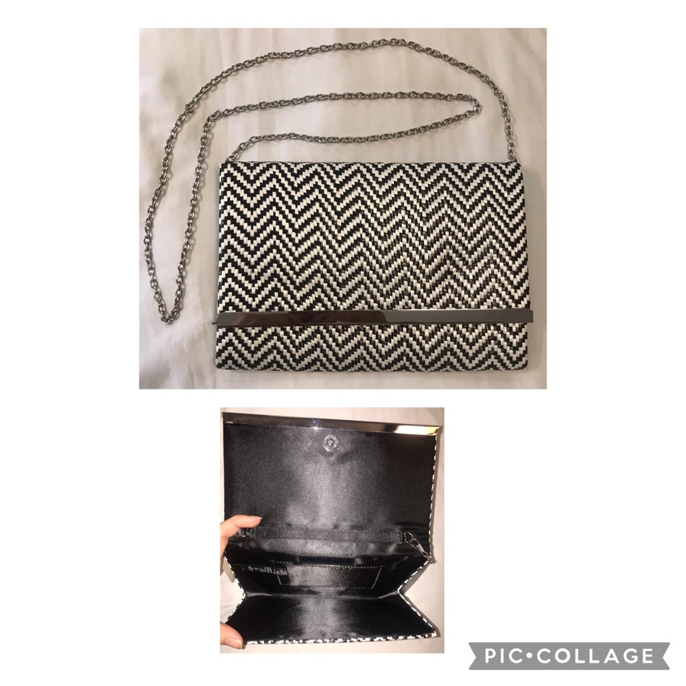 Forever 21 black and white clutch with removable chain strap